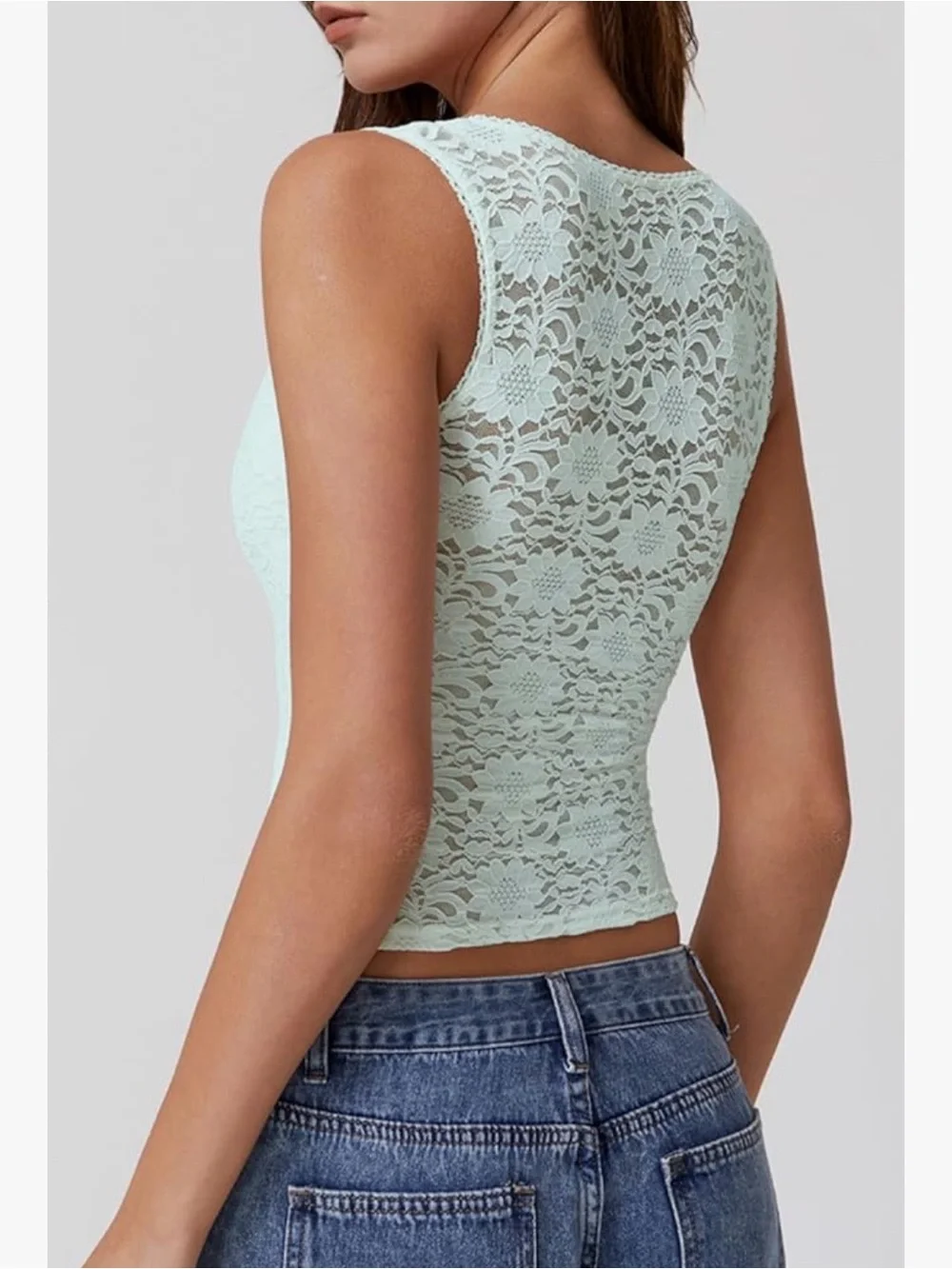 NWT 🩵 Y2K Baby Blue Lace Square-Neck Tank Top - Picture 2 of 8